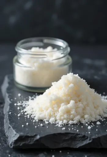 ผงวุ้นในถ้วยเล็กพร้อมช้อนไม้ พื้นหลังสีอ่อนสะอาดตา