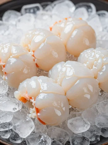 กุ้งล็อบสเตอร์สดบนเขียงไม้พร้อมเลมอนและเครื่องเทศ