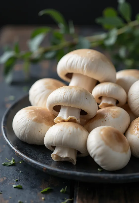 เห็ดเซนต์จอร์จหั่นแว่นบนเขียงเตรียมทำอาหาร