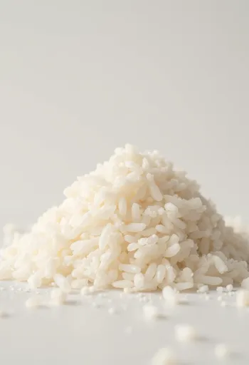 เกล็ดข้าวสีขาวละเอียดในถ้วยเซรามิก