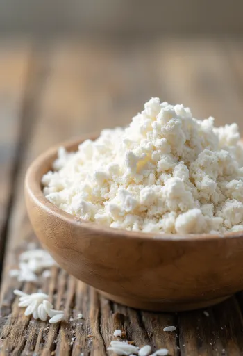 แป้งข้าวเจ้าสีขาวละเอียดในถ้วยเซรามิก