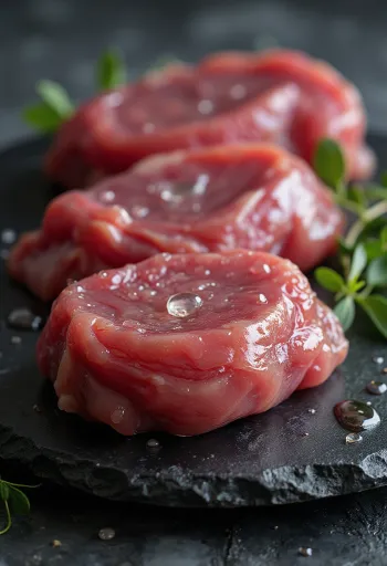 อกเป็ดและน่องเป็ดป่าดิบบนเขียงไม้พร้อมเครื่องเทศ