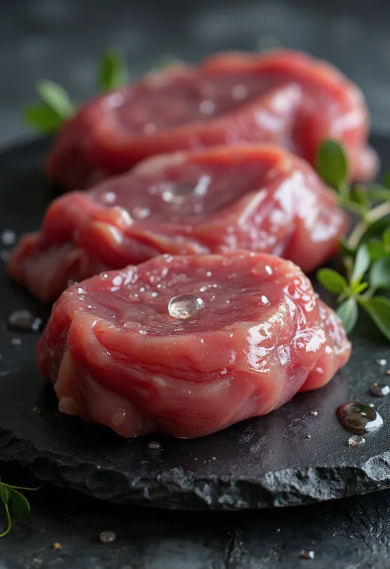 อกเป็ดและน่องเป็ดป่าดิบบนเขียงไม้พร้อมเครื่องเทศ