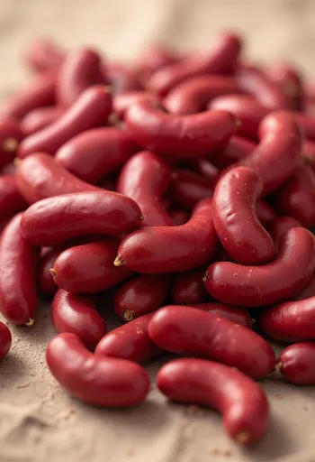 ถั่วแดงหลวงในชามเซรามิกและบนช้อนไม้