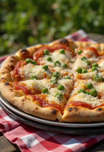 Pizza ai Piselli พร้อมถั่วลันเตาและชีส