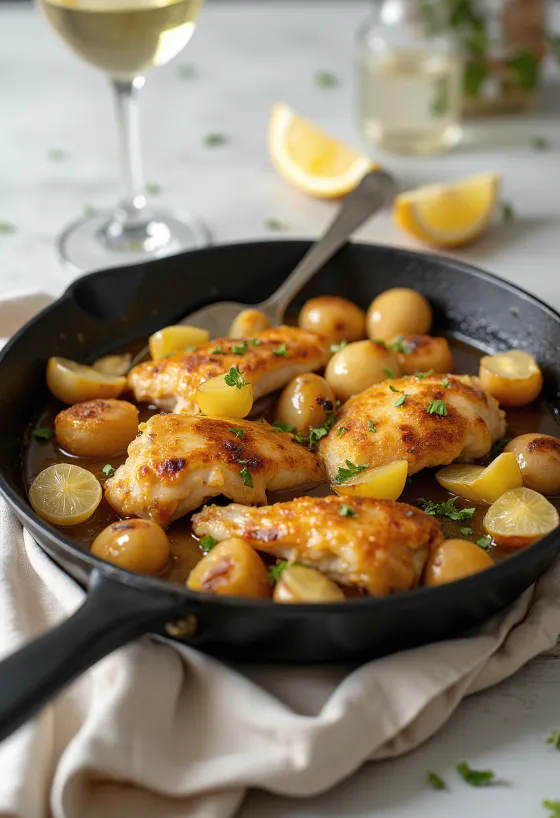 ไก่กระเทียมสเปนเสิร์ฟในจาน