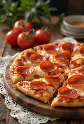 พิซซ่าเปปเปอโรนีแบบคลาสสิกพร้อมเสิร์ฟ
