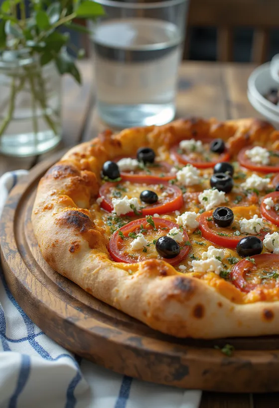Pizza Greca เฟต้าชีส มะกอกดำ และมะเขือเทศสด