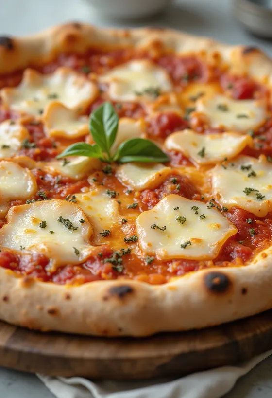 Pizza al Grana Padano พร้อมชีสและใบโหระพา