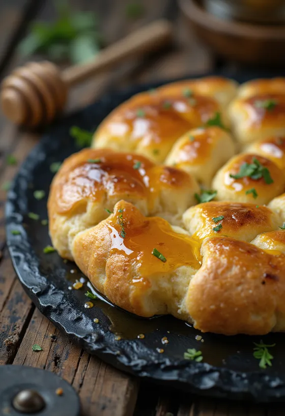 โฟกัสเซียชีสกามองแบร์และน้ำผึ้งพร้อมเสิร์ฟ