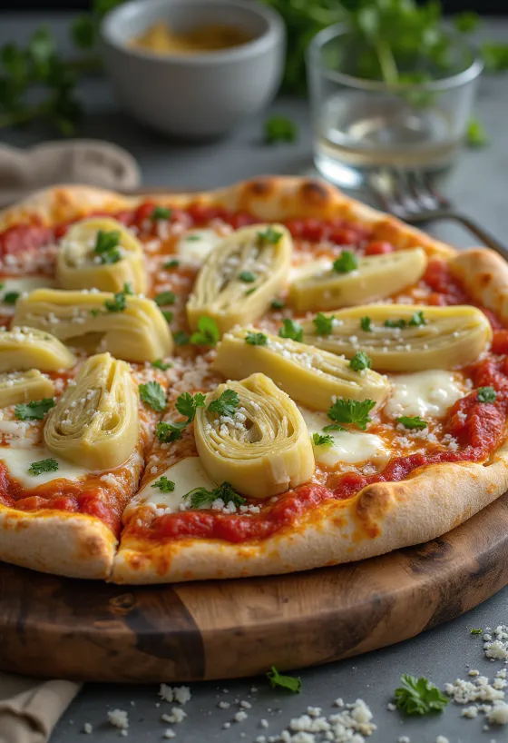 Pizza al Carciofi พร้อมอาร์ติโชคสดและชีส
