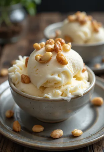 ไอศกรีมแมคคาเดเมียเนื้อเนียนพร้อมเสิร์ฟ