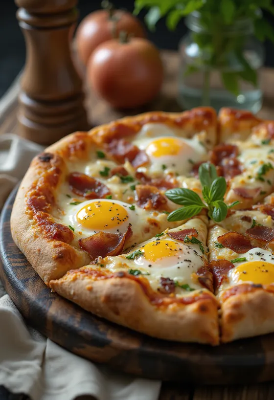 Pizza Rustica Abruzzese ใส่เบคอน ไข่ และชีสเปกอริโน