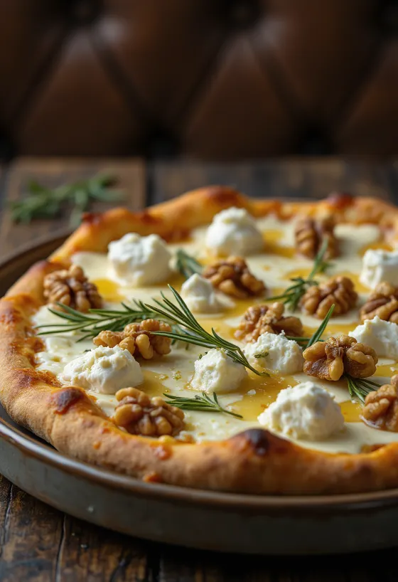 Pizza al Gorgonzola พร้อมโรสแมรี่สดและวอลนัท