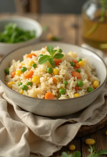 ข้าวผัดผัก พร้อมผักหลากสีและสมุนไพรสด