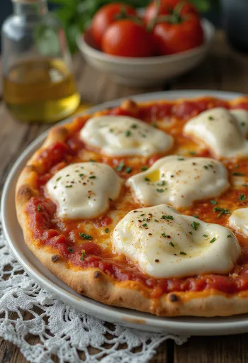 Pizza alla Mozzarella di Bufala กับมอสซาเรลล่าควายและใบโหระพา