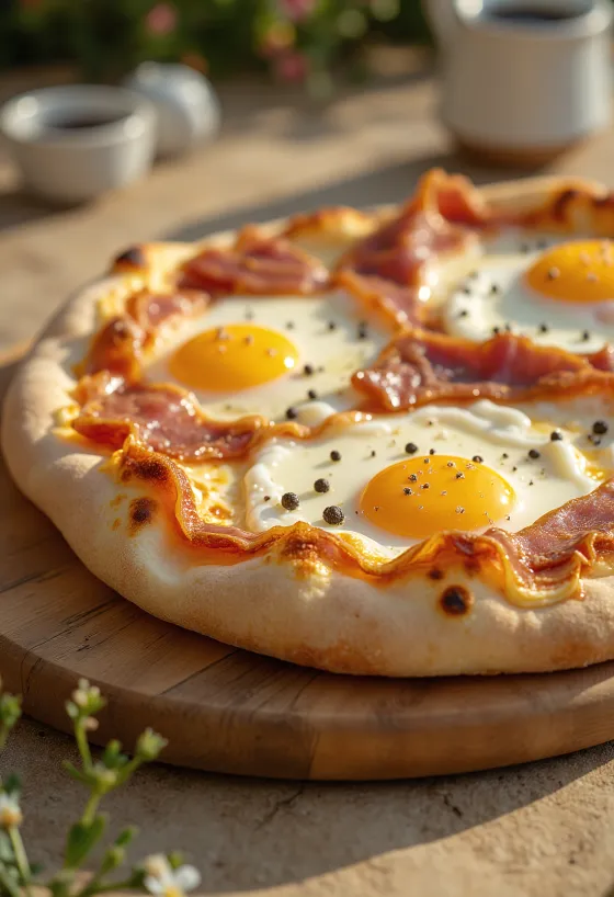 Pizza alla Pancetta e Uova กับเบคอนและไข่