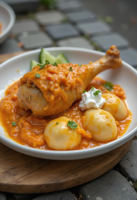 ไก่ปาปริกาชพร้อมชิ้นไก่ฉ่ำๆ เสิร์ฟในซอสปาปริกาซาวครีม