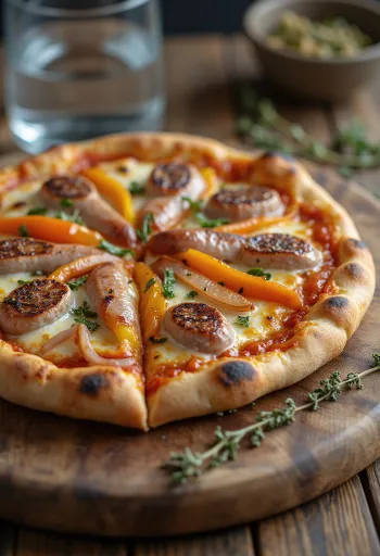 Pizza Viennese ใส่ไส้กรอกออสเตรีย พริกหยวก และมอสซาเรลล่า