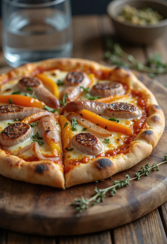 Pizza Viennese ใส่ไส้กรอกออสเตรีย พริกหยวก และมอสซาเรลล่า