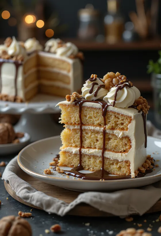 เค้กเกาลัดครีมวอลนัทจัดเสิร์ฟ