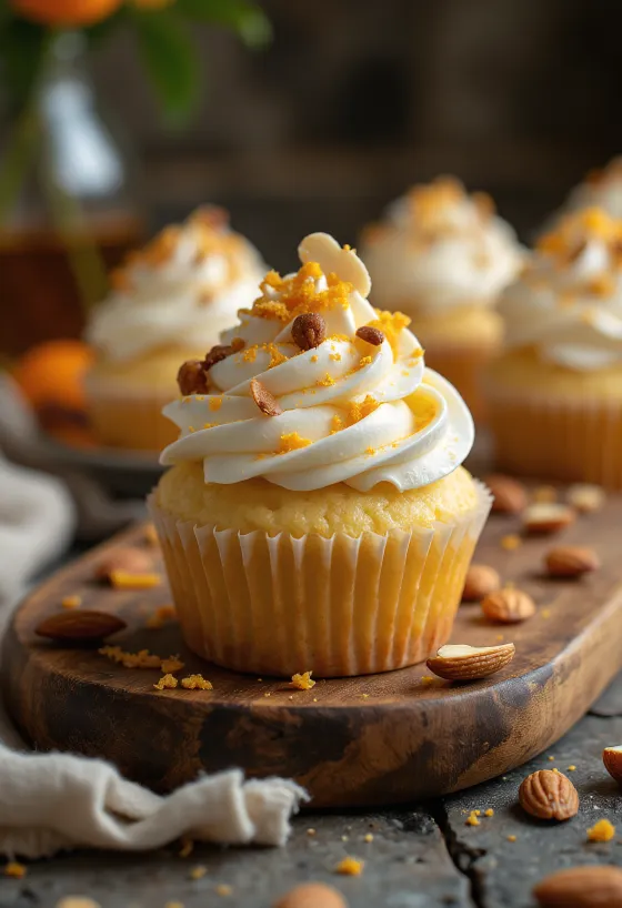 คัพเค้กอัลมอนด์-ส้มอบสดใหม่