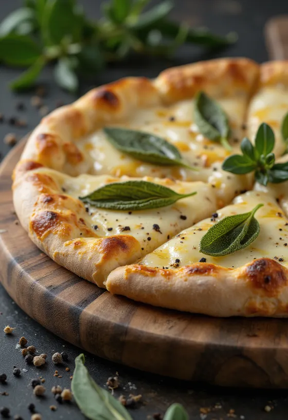 Pizza alla Salvia กับใบเสจและชีส