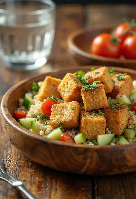 สลัดคีนัวเต้าหู้อบ