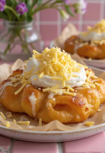 Lángos ขนมปังทอดน้ำมันฮังการีทอดใหม่ๆ