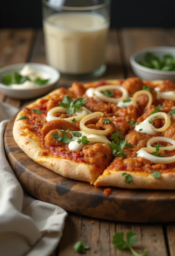 Tandoori chicken pizza ปรุงรสด้วยเครื่องเทศอินเดียและผักชี