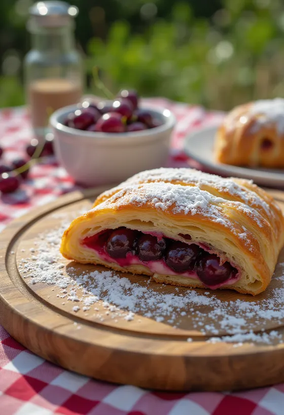 สตรูเดิ้ลเชอร์รี่อบกรอบบนจาน