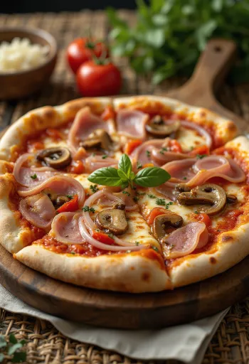 Pizza alla Contadina พร้อมแฮมต้มและผักสด