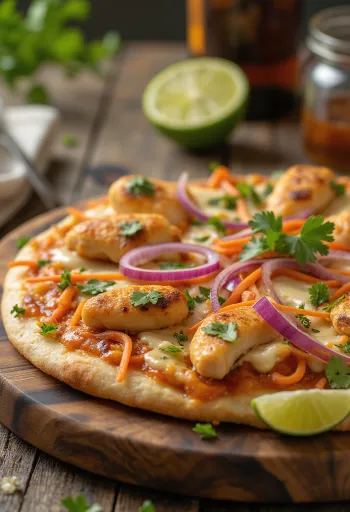 Thai chicken pizza ราดซอสถั่วลิสงและผักชี