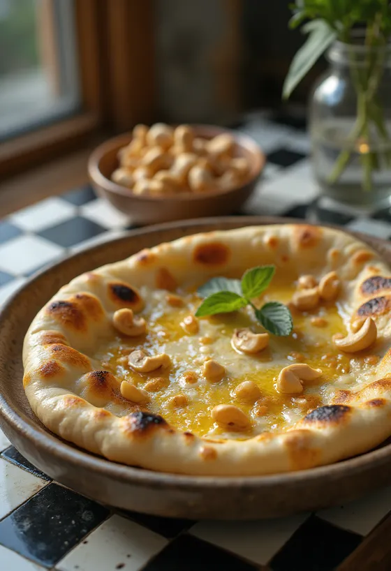 ขนมปังนานเม็ดมะม่วงหิมพานต์จัดเสิร์ฟ