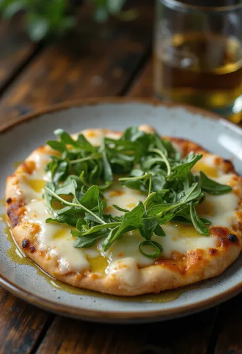 Pizza Bianca con Rucola กับร็อกเก็ตและชีส