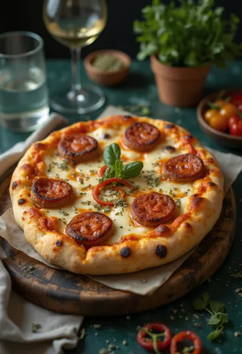 Vegan Diavola pizza หน้าไส้กรอกพืชและพริก
