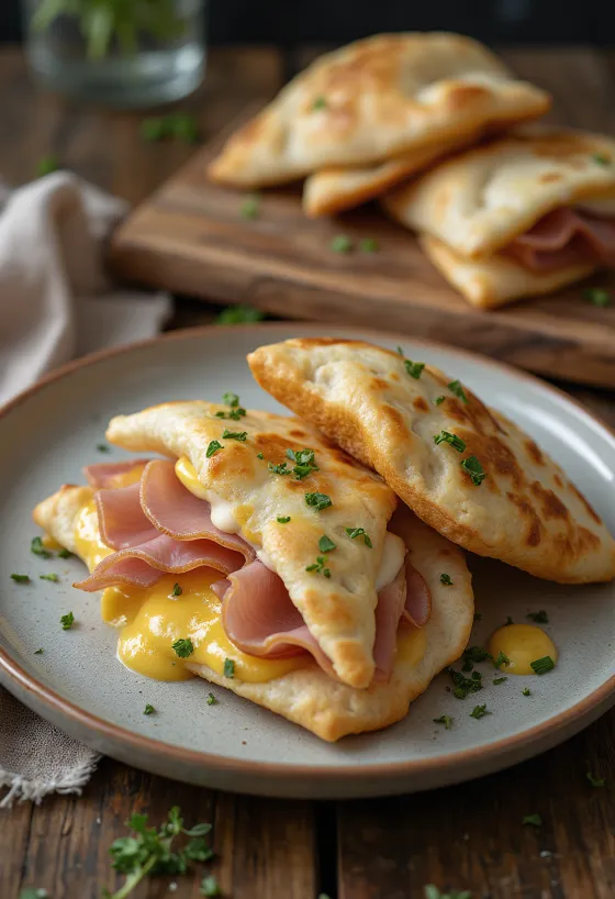 พิต้าแฮมชีสไส้ทะลักวางซ้อนกัน