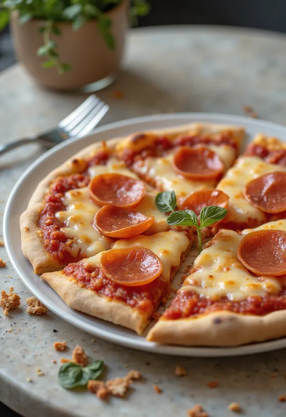 Vegan pepperoni pizza หน้าชีสฐานพืชและไส้กรอก