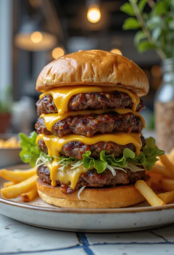 ทริปเปิ้ลมีทเบอร์เกอร์พร้อมเสิร์ฟ