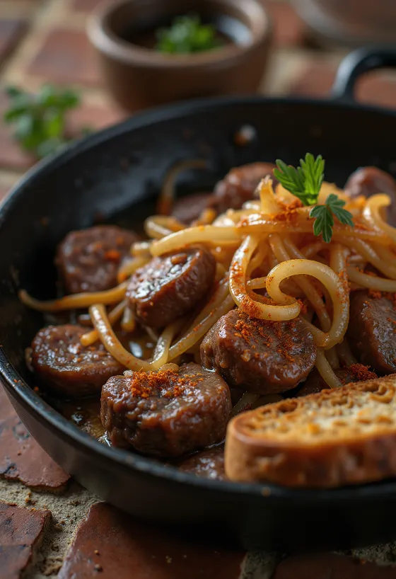 ตับไก่ผัดหัวหอมในกระทะ