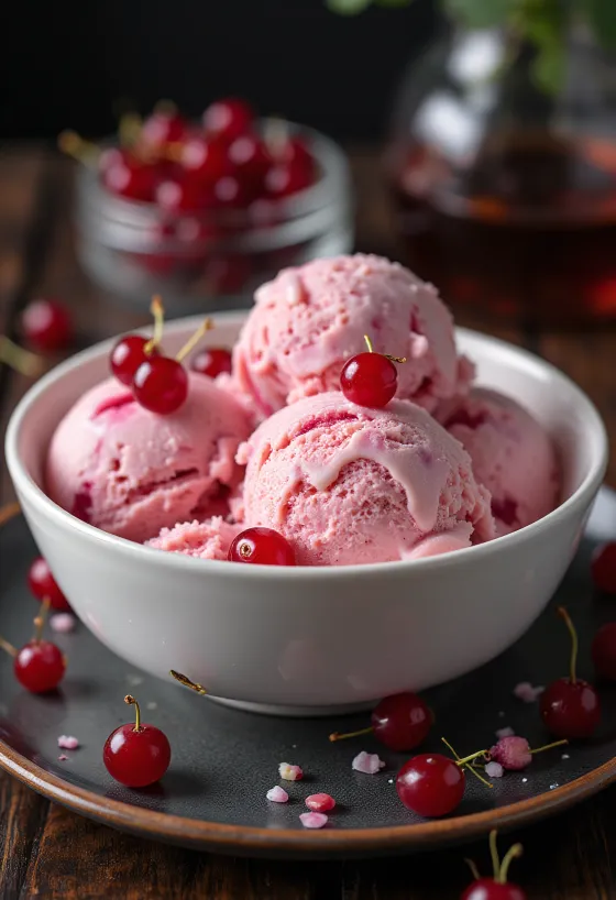 ไอศกรีมเรดเคอร์แรนท์พร้อมเสิร์ฟ