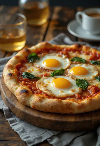 Pizza alla Bismark เสิร์ฟพร้อมไข่สดและผักโขม