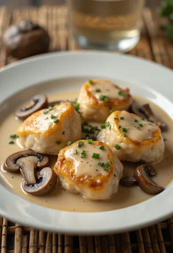 หมูย่างในซอสเห็ด เสิร์ฟพร้อมพาร์สลีย์