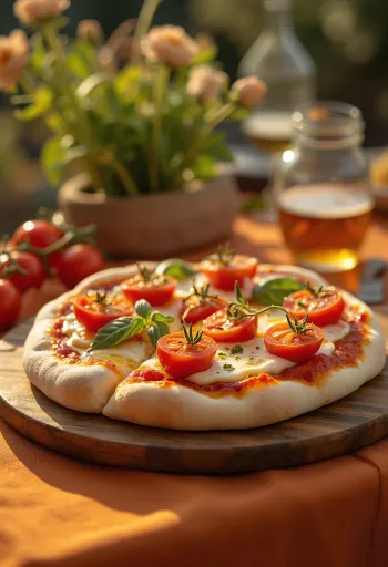 Pizza con Pomodorini หน้ามะเขือเทศเชอร์รี่สดและมอสซาเรลล่า