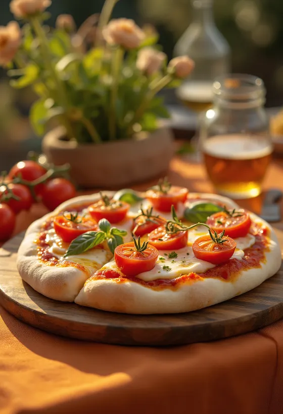 Pizza con Pomodorini หน้ามะเขือเทศเชอร์รี่สดและมอสซาเรลล่า