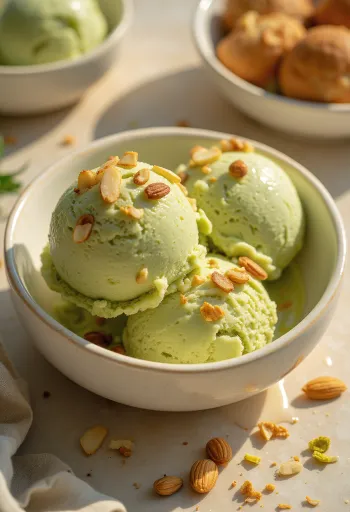 ไอศกรีมพิตาชิโออัลมอนด์จัดเสิร์ฟ