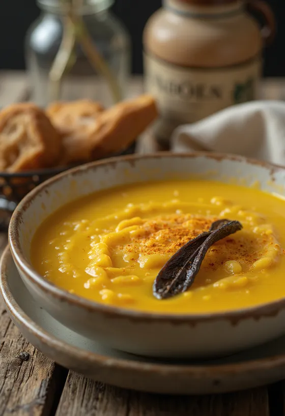 ซุปครีมถั่วลันเตาสีเหลืองเสิร์ฟพร้อมรับประทาน