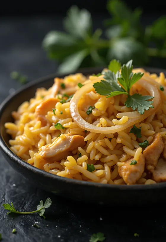 ข้าว Pilaf เสิร์ฟพร้อมอัลมอนด์และลูกเกด