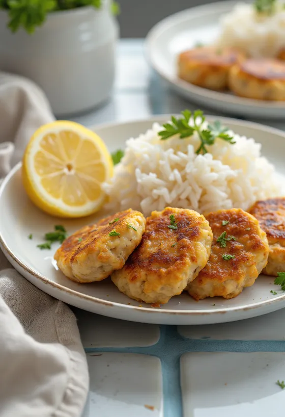 มีทบอลไก่งวงกับข้าวสวย เสิร์ฟพร้อมพาร์สลีย์สด