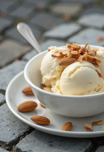 ไอศกรีมอัลมอนด์วีแกนเนื้อเนียนพร้อมเสิร์ฟ
